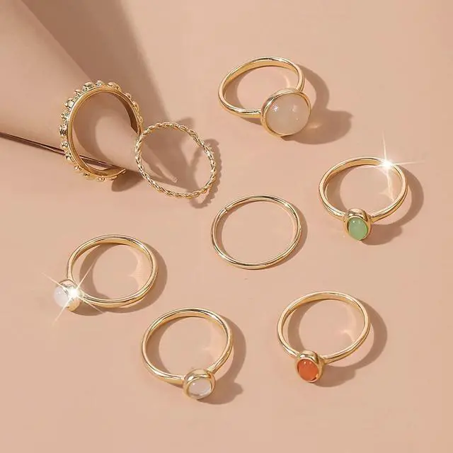 Alt view image 5 of 6 - 8pcs Gold Knuckle Ring Set for Women Vintage Stackable Midi Finger Rings Set
