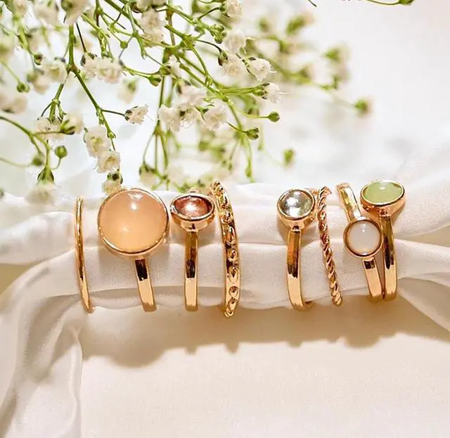 Alt view image 3 of 6 - 8pcs Gold Knuckle Ring Set for Women Vintage Stackable Midi Finger Rings Set