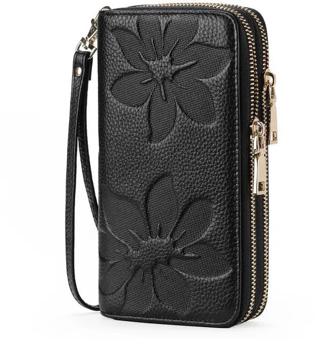 Main image of Women's Wallet RFID Blocking Leather Wristlet | 2 Zip Around, Large Capacity, Credit Card Holder, Ladies Phone Clutch Purse