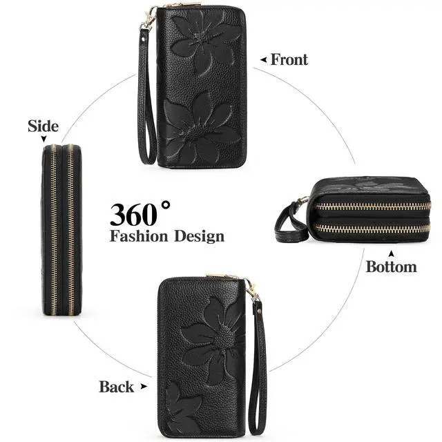 Alt view image 7 of 7 - Women's Wallet RFID Blocking Leather Wristlet | 2 Zip Around, Large Capacity, Credit Card Holder, Ladies Phone Clutch Purse