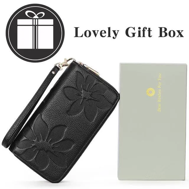 Alt view image 6 of 7 - Women's Wallet RFID Blocking Leather Wristlet | 2 Zip Around, Large Capacity, Credit Card Holder, Ladies Phone Clutch Purse