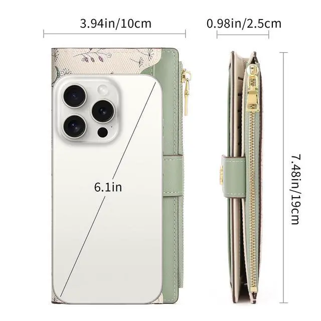 Alt view image 3 of 6 - Womens Wallet Slim Thin RFID Blocking Floral Vegan Leather Card Holder Bifold Long Ladies Wallet with Zipper Pocket