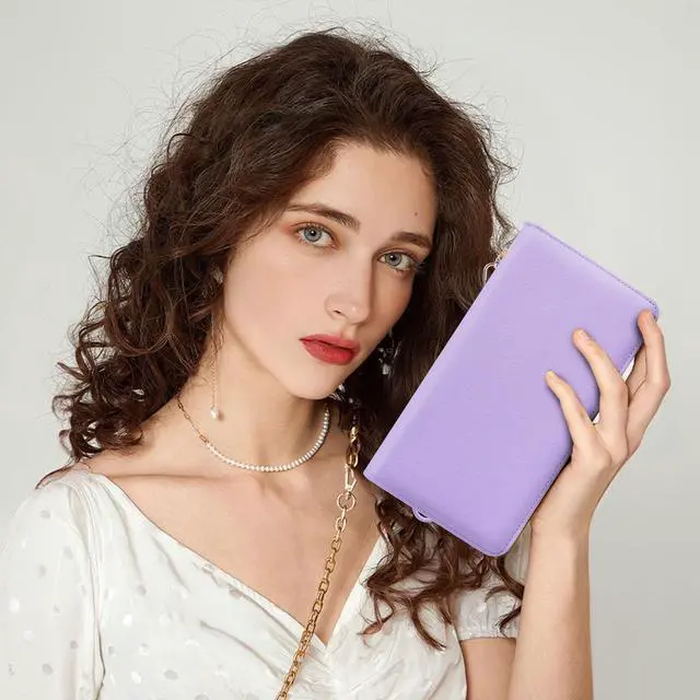 Alt view image 3 of 7 - Women's Vegan Leather Clutch Wallet with Zip, Hand Strap, Large Capacity