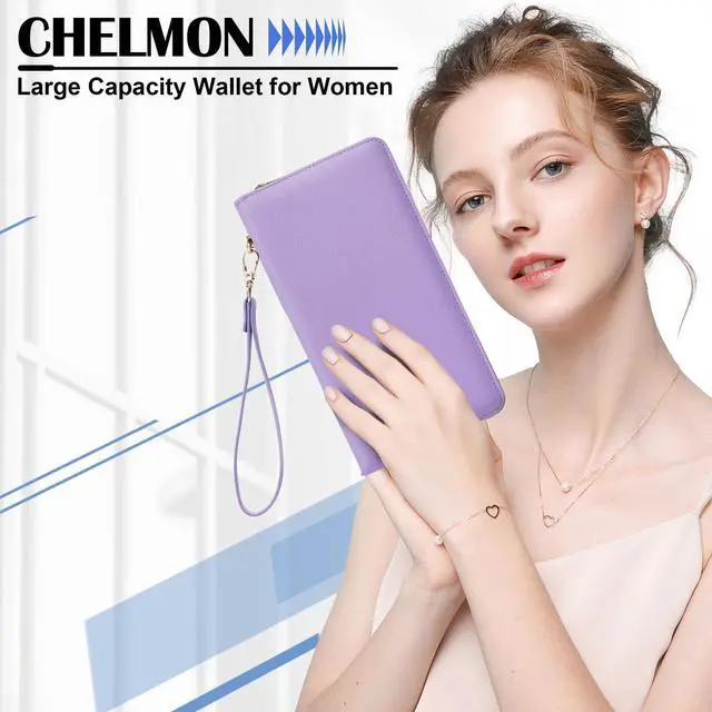 Alt view image 7 of 7 - Women's Vegan Leather Clutch Wallet with Zip, Hand Strap, Large Capacity