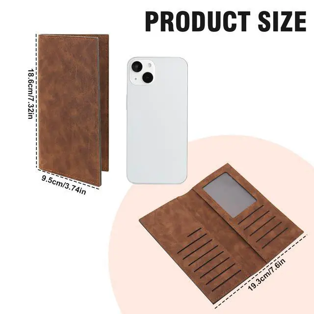 Alt view image 2 of 5 - Mens Wallet, PU Leather Card Wallet Card Holder Wallet with Multiple Card Slots for Men, Long Bifold Travel Wallet Slim Wallet with ID Window for Travel, Date (brown)
