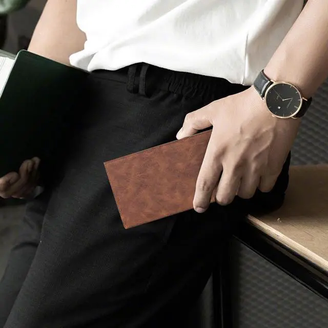 Alt view image 5 of 5 - Mens Wallet, PU Leather Card Wallet Card Holder Wallet with Multiple Card Slots for Men, Long Bifold Travel Wallet Slim Wallet with ID Window for Travel, Date (brown)