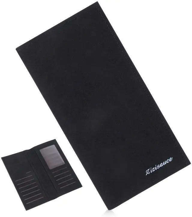 Main image of Long Wallets for Men, PU Leather Mens Wallet with Multiple Card Slots & ID Window Fit for Standard Credit Cards(Black)