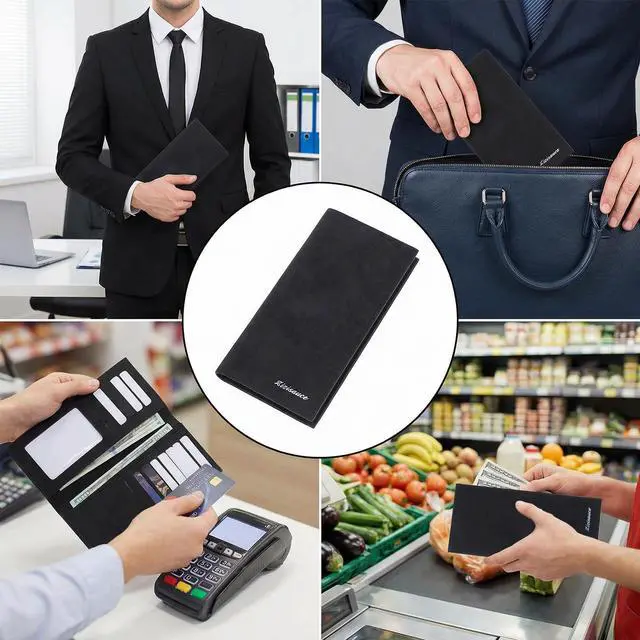 Alt view image 6 of 6 - Long Wallets for Men, PU Leather Mens Wallet with Multiple Card Slots & ID Window Fit for Standard Credit Cards(Black)