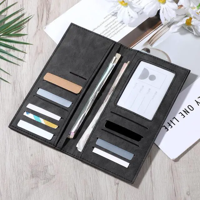 Alt view image 2 of 7 - PU Leather Card Long Wallet for Men, Black Checkbook Cover for Mens | Wallet Black Leathers Long Flap Card Holder Wallets Longs Bifold Travel Slim Wallets with Multiple Cards Slots for Men Women