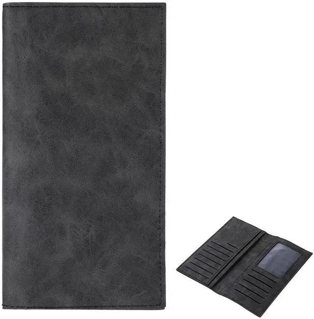 Main image of PU Leather Card Long Wallet for Men, Black Checkbook Cover for Mens | Wallet Black Leathers Long Flap Card Holder Wallets Longs Bifold Travel Slim Wallets with Multiple Cards Slots for Men Women