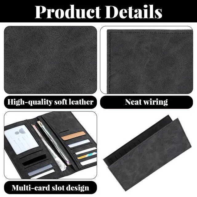 Alt view image 3 of 7 - PU Leather Card Long Wallet for Men, Black Checkbook Cover for Mens | Wallet Black Leathers Long Flap Card Holder Wallets Longs Bifold Travel Slim Wallets with Multiple Cards Slots for Men Women