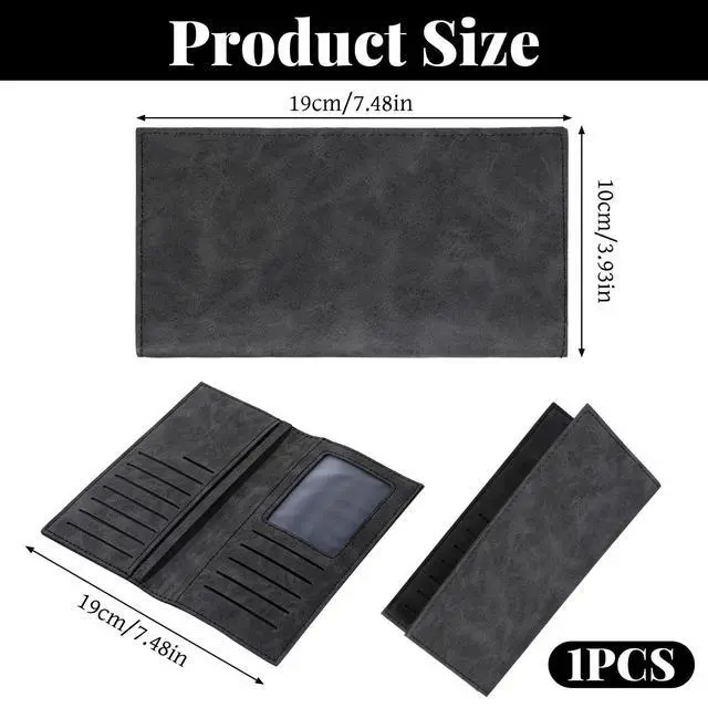 Alt view image 4 of 7 - PU Leather Card Long Wallet for Men, Black Checkbook Cover for Mens | Wallet Black Leathers Long Flap Card Holder Wallets Longs Bifold Travel Slim Wallets with Multiple Cards Slots for Men Women