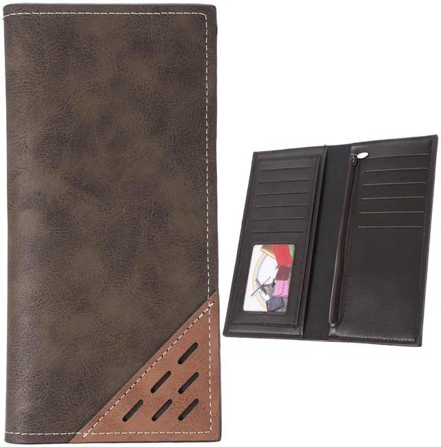 Main image of Bifold Slim Long Wallet for Men, Card Holder Wallet with Multiple Cards Slots PU Leather Card Wallets Contrasting Bifold Wallets Leather Checkbook Cover for Suits and Daily Use (Deep Coffee)