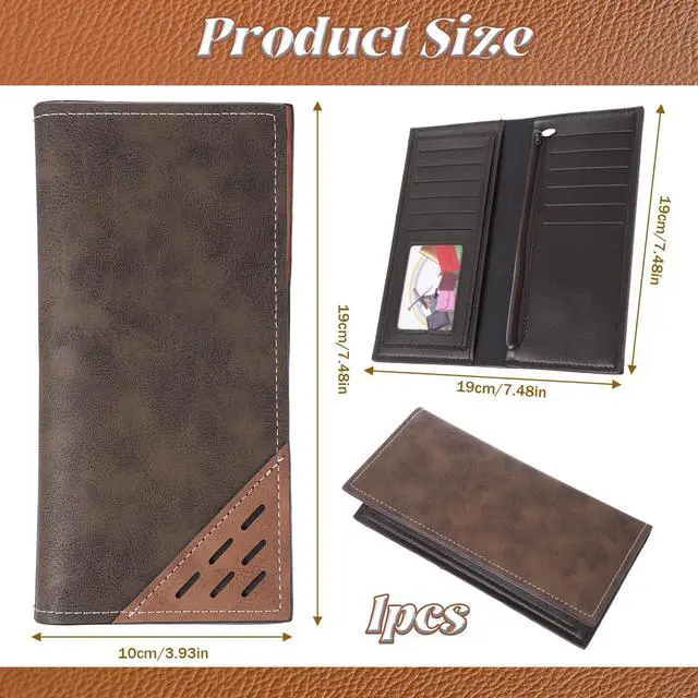 Alt view image 2 of 7 - Bifold Slim Long Wallet for Men, Card Holder Wallet with Multiple Cards Slots PU Leather Card Wallets Contrasting Bifold Wallets Leather Checkbook Cover for Suits and Daily Use (Deep Coffee)