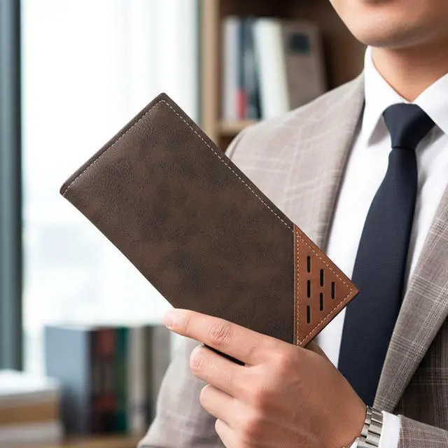 Alt view image 6 of 7 - Bifold Slim Long Wallet for Men, Card Holder Wallet with Multiple Cards Slots PU Leather Card Wallets Contrasting Bifold Wallets Leather Checkbook Cover for Suits and Daily Use (Deep Coffee)