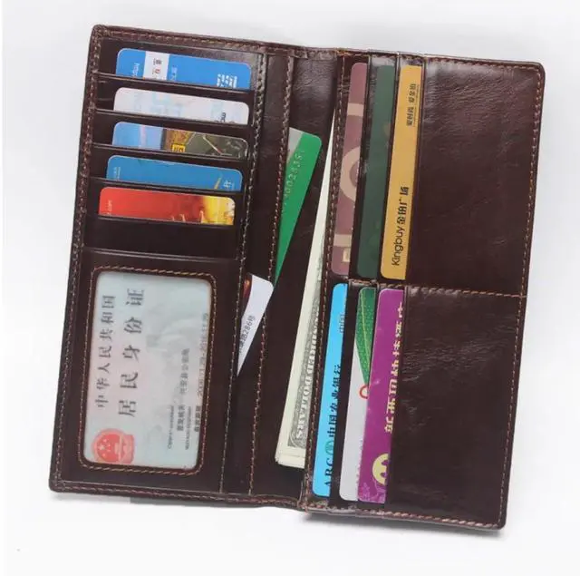 Alt view image 6 of 6 - Genuine Leather Bifold Long Wallet for Men, Retro Vintage Embossed Clutch with Zipped Coin purse & Credit card Slots. RFID Blocking. Crocodile Tail- Coffee