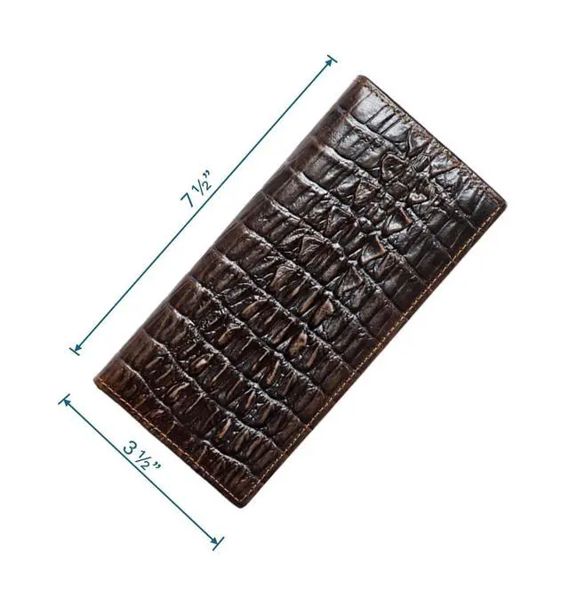 Alt view image 4 of 6 - Genuine Leather Bifold Long Wallet for Men, Retro Vintage Embossed Clutch with Zipped Coin purse & Credit card Slots. RFID Blocking. Crocodile Tail- Coffee