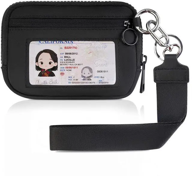 Main image of KeyChain Wristlet Wallet For Women Iris Zip Card Case With ID Window | Detachable Wrist Strap Office Ladies Walking Cycling Gym Shopping Travel Business Girlfriend Wife Mother Female Friends Gift