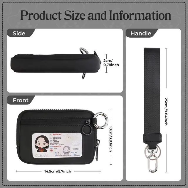 Alt view image 2 of 7 - KeyChain Wristlet Wallet For Women Iris Zip Card Case With ID Window | Detachable Wrist Strap Office Ladies Walking Cycling Gym Shopping Travel Business Girlfriend Wife Mother Female Friends Gift