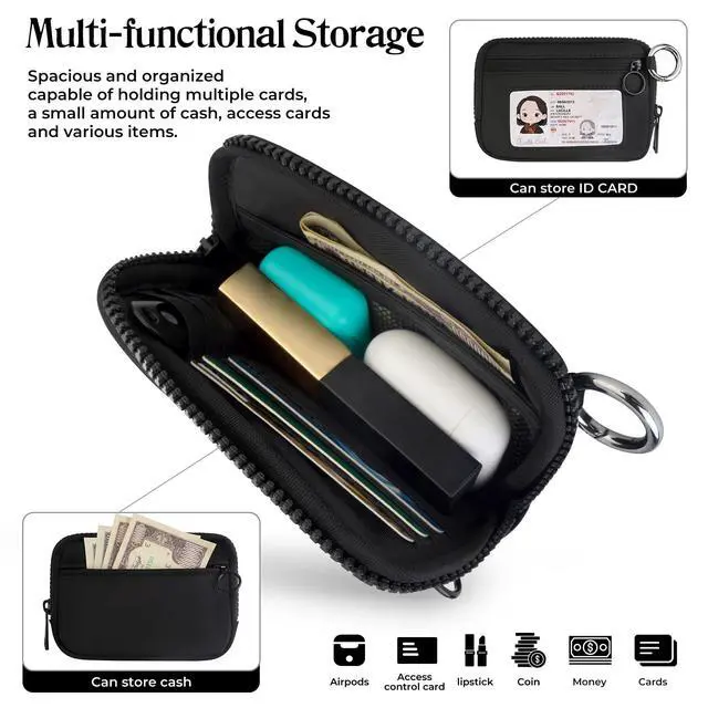 Alt view image 5 of 7 - KeyChain Wristlet Wallet For Women Iris Zip Card Case With ID Window | Detachable Wrist Strap Office Ladies Walking Cycling Gym Shopping Travel Business Girlfriend Wife Mother Female Friends Gift