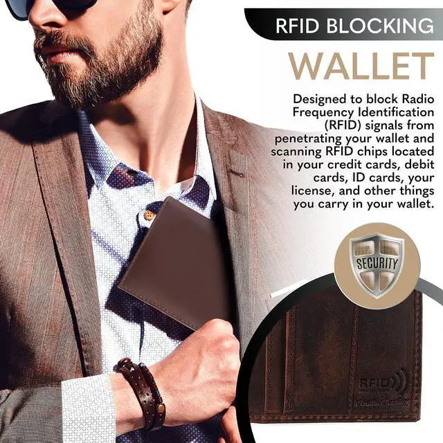 Alt view image 7 of 7 - Men's RFID Vintage Look Genuine Leather Long Bifold Wallet Checkbook Wallets,buffalo wax leather,classic brown skull,240-120