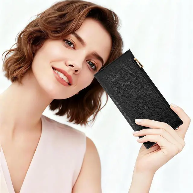 Alt view image 2 of 7 - Slim Wallet for Women, RFID Blocking Credit Card Holder | Thin Compact Bifold Wallet with Zipper, Ladies Gift