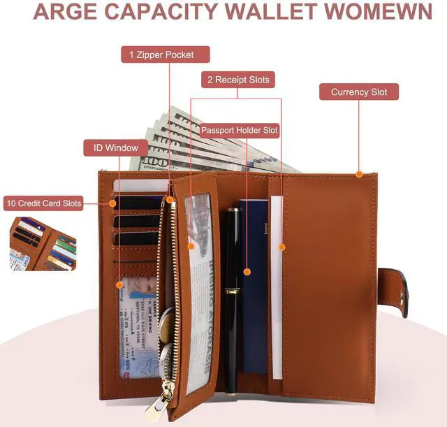 Alt view image 2 of 6 - Women's Wallets RFID Blocking Leather Trifold Clutch Wallet Credit Card Holder Ladies Travel Wallet Purse with Passport/Pen Holder