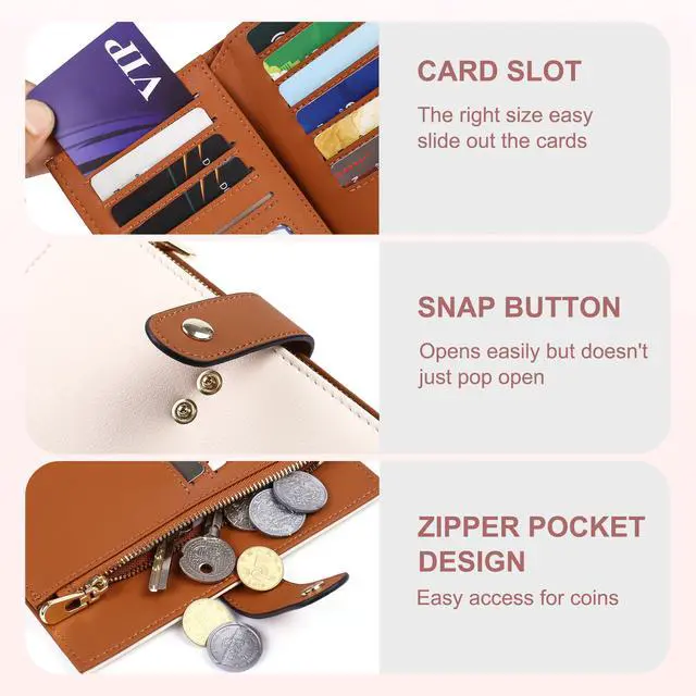 Alt view image 3 of 6 - Women's Wallets RFID Blocking Leather Trifold Clutch Wallet Credit Card Holder Ladies Travel Wallet Purse with Passport/Pen Holder