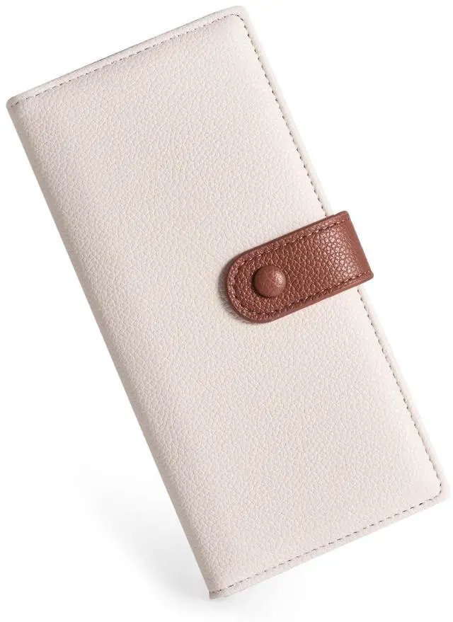 Main image of Slim Wallet for Women RFID Card Holder with 2 ID Windows | Ladies Wallet, 12 Card Slots, 3 Compartments, Back Zipper Pocket, Vegan Leather, RFID Protection, Beige & Brown