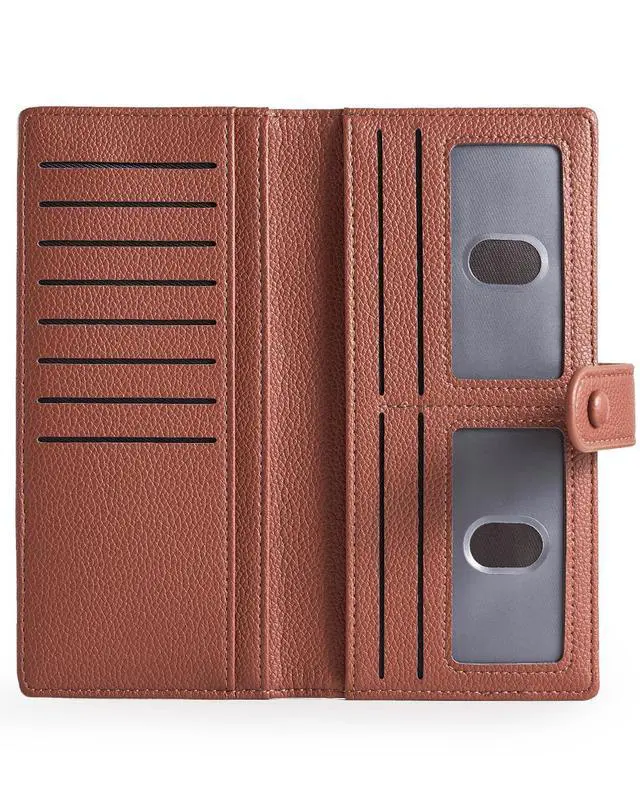 Alt view image 2 of 7 - Slim Wallet for Women RFID Card Holder with 2 ID Windows | Ladies Wallet, 12 Card Slots, 3 Compartments, Back Zipper Pocket, Vegan Leather, RFID Protection, Beige & Brown