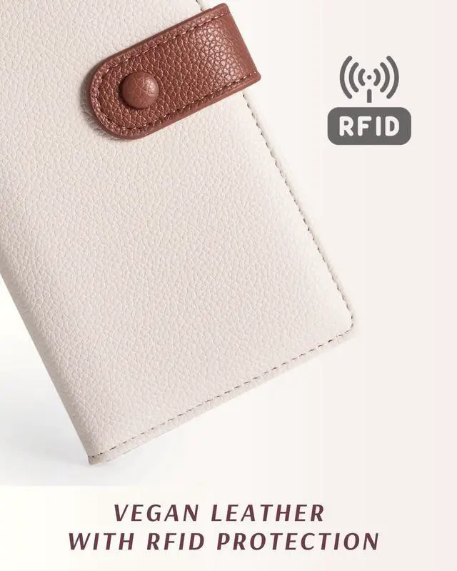 Alt view image 6 of 7 - Slim Wallet for Women RFID Card Holder with 2 ID Windows | Ladies Wallet, 12 Card Slots, 3 Compartments, Back Zipper Pocket, Vegan Leather, RFID Protection, Beige & Brown
