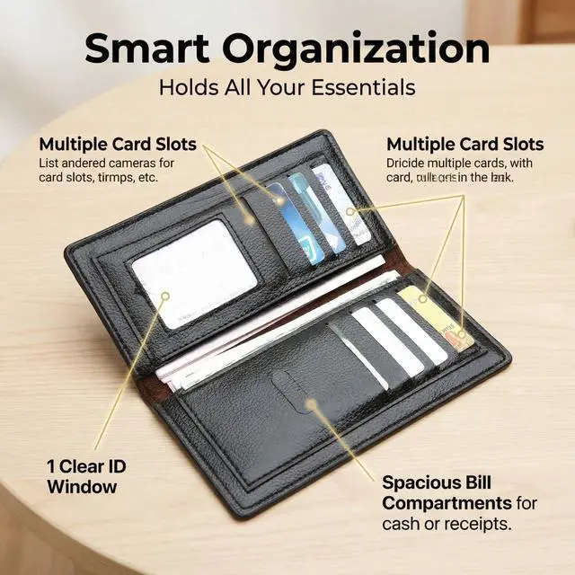 Alt view image 3 of 7 - Leather Checkbook Cover for Men women,Compact Long Wallet Durable Wallet Ample Storage Space for Cards & Cash (Black)