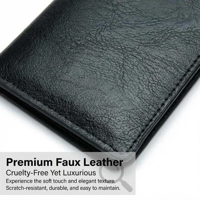 Alt view image 4 of 7 - Leather Checkbook Cover for Men women,Compact Long Wallet Durable Wallet Ample Storage Space for Cards & Cash (Black)