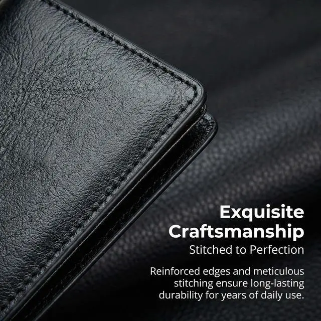 Alt view image 7 of 7 - Leather Checkbook Cover for Men women,Compact Long Wallet Durable Wallet Ample Storage Space for Cards & Cash (Black)