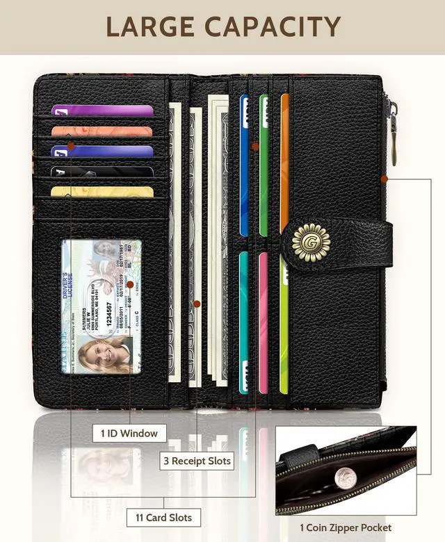 Alt view image 3 of 6 - Book Mushroom Womens Wallet RFID, Goth Credit Card Holder Bifold | Billfold, Cute Cash Purse, Travel Zipper Coin Pocket, Compact Clutch, PU Leather, ID Window, 11 Card Slots, Ladies Gift Woman