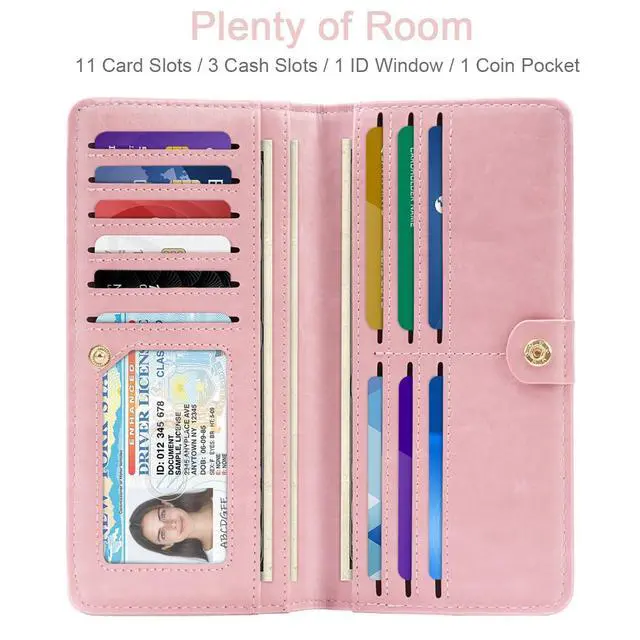 Alt view image 2 of 7 - Wallet Women Bifold Faux Crocodile Leather Slim Thin Long Wallets | RFID Blocking, Alligator Texture, Luxury, Credit Cards Holder, Female Woman Ladies PurseZipper Coin Pocket, Pink Croc