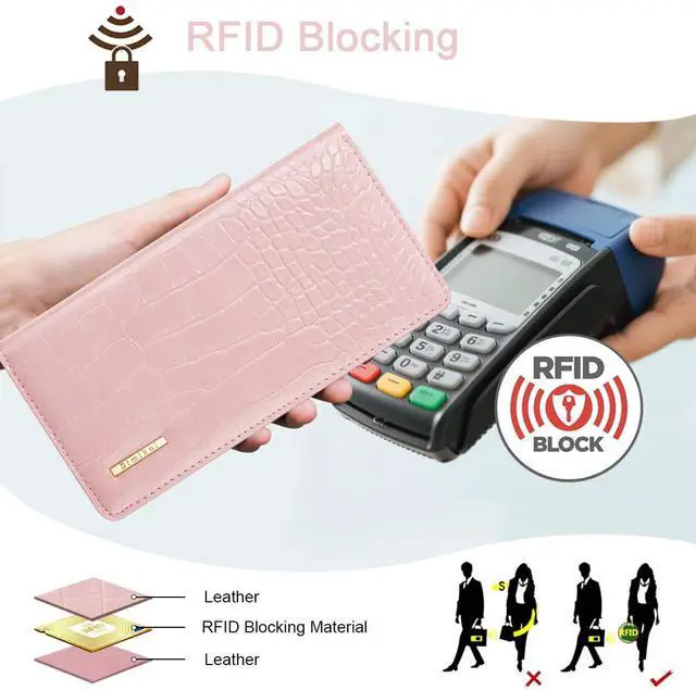 Alt view image 6 of 7 - Wallet Women Bifold Faux Crocodile Leather Slim Thin Long Wallets | RFID Blocking, Alligator Texture, Luxury, Credit Cards Holder, Female Woman Ladies PurseZipper Coin Pocket, Pink Croc