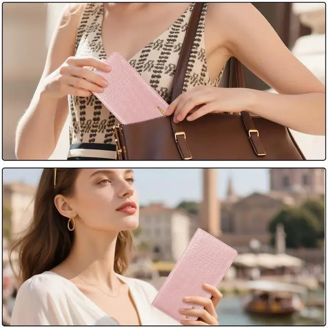 Alt view image 7 of 7 - Wallet Women Bifold Faux Crocodile Leather Slim Thin Long Wallets | RFID Blocking, Alligator Texture, Luxury, Credit Cards Holder, Female Woman Ladies PurseZipper Coin Pocket, Pink Croc