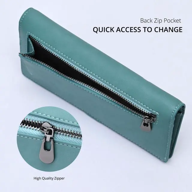 Alt view image 4 of 6 - Ultra Slim Thin Women Wallet RFID Blocking Credit Card Holder Bifold Long Ladies Billfold (Purist Blue)