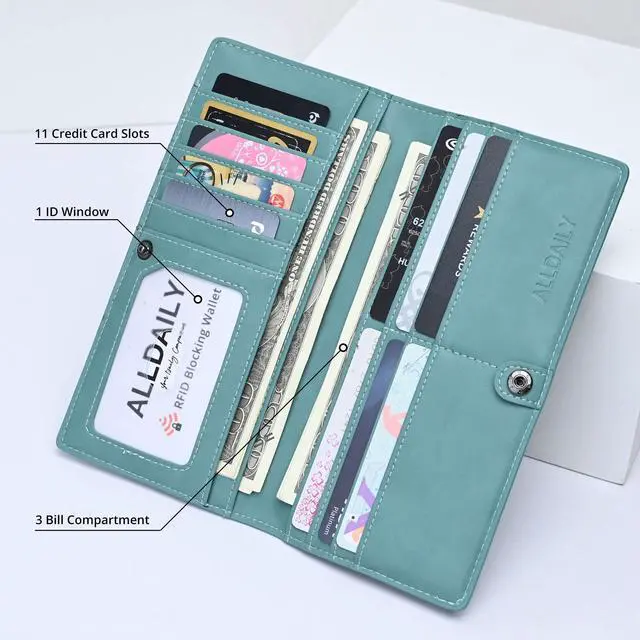 Alt view image 3 of 6 - Ultra Slim Thin Women Wallet RFID Blocking Credit Card Holder Bifold Long Ladies Billfold (Purist Blue)