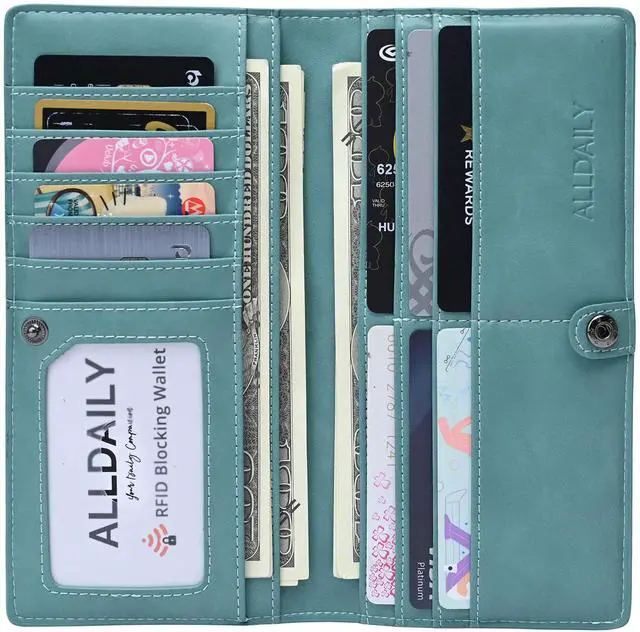 Alt view image 6 of 6 - Ultra Slim Thin Women Wallet RFID Blocking Credit Card Holder Bifold Long Ladies Billfold (Purist Blue)