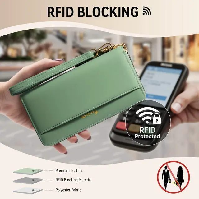 Alt view image 3 of 7 - Wristlet Wallet Women RFID Bifold Large Capacity Clutch Purse | Tassel, Zipper Coin Pocket, Card Holder Wallet, Gifts for Women, Access Green Blooming