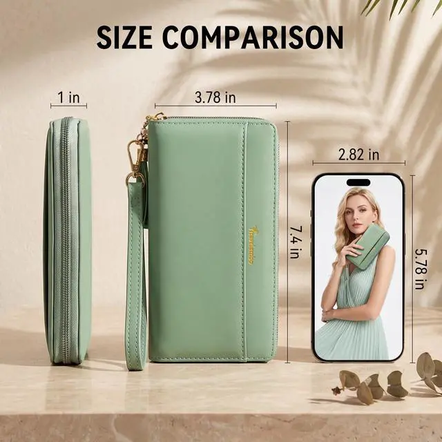 Alt view image 6 of 7 - Wristlet Wallet Women RFID Bifold Large Capacity Clutch Purse | Tassel, Zipper Coin Pocket, Card Holder Wallet, Gifts for Women, Access Green Blooming