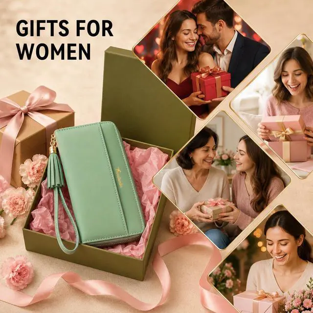 Alt view image 7 of 7 - Wristlet Wallet Women RFID Bifold Large Capacity Clutch Purse | Tassel, Zipper Coin Pocket, Card Holder Wallet, Gifts for Women, Access Green Blooming