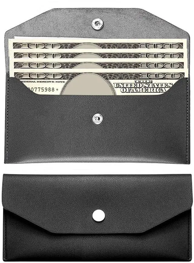 Main image of Pu Leather Cash Envelope Wallet - Reusable Cash Stuffing Wallet for Men and Women -Black