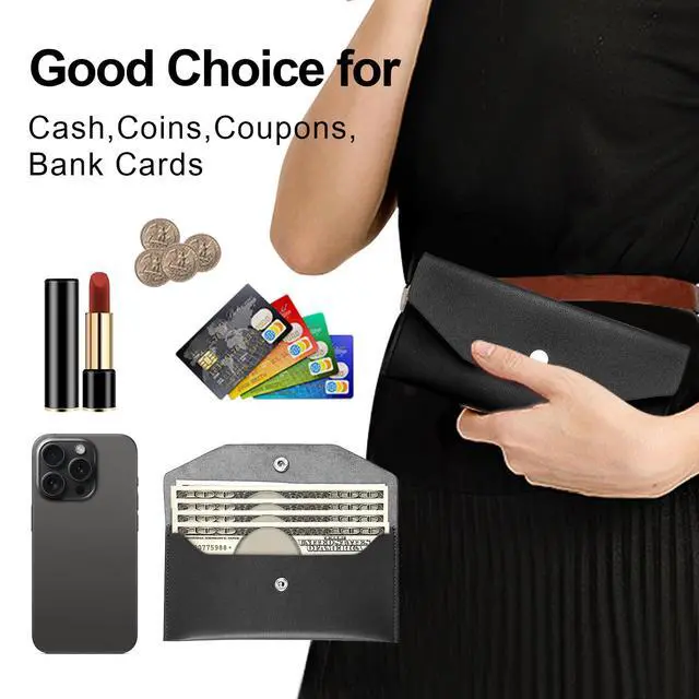 Alt view image 3 of 6 - Pu Leather Cash Envelope Wallet - Reusable Cash Stuffing Wallet for Men and Women -Black