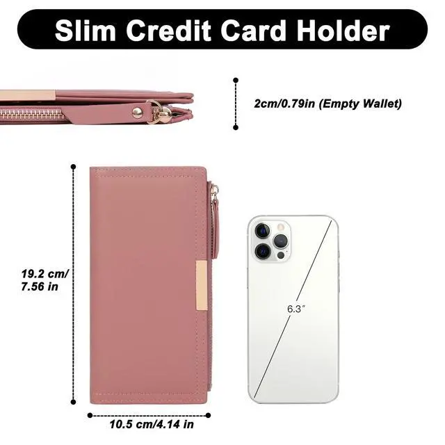 Alt view image 5 of 7 - Slim Women's Wallet Ladies Credit Card Holder Bifold RFID Blocking | Flat, Thin, Compact Size, Long Billfold with Coin Zipper Pocket, Anti-theft, Secure