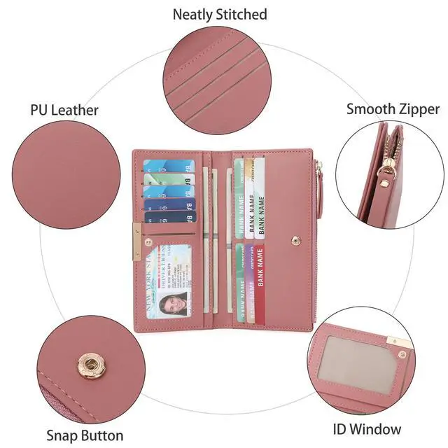 Alt view image 6 of 7 - Slim Women's Wallet Ladies Credit Card Holder Bifold RFID Blocking | Flat, Thin, Compact Size, Long Billfold with Coin Zipper Pocket, Anti-theft, Secure