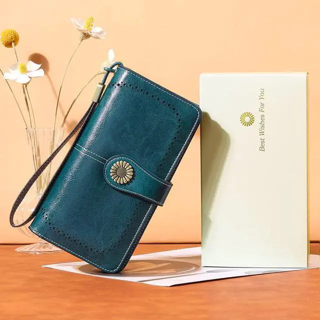 Alt view image 7 of 7 - Wallets for Women Leather Credit Card Holder with RFID Blocking Large Capacity Wristlet