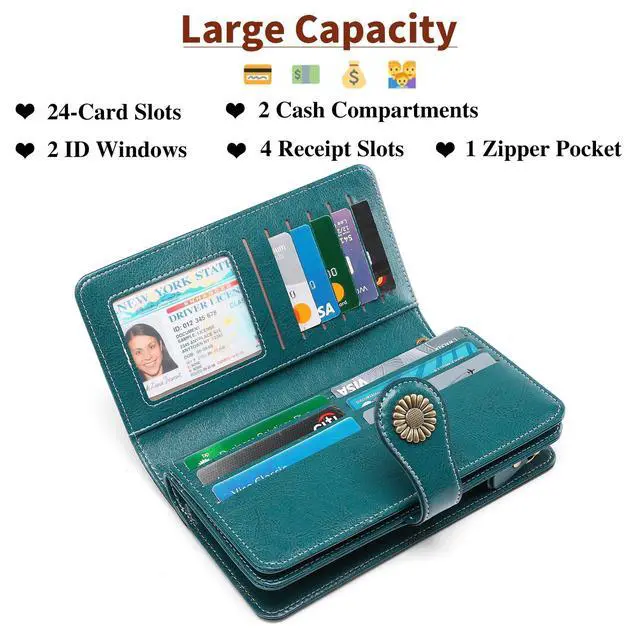 Alt view image 3 of 7 - Wallets for Women Leather Credit Card Holder with RFID Blocking Large Capacity Wristlet